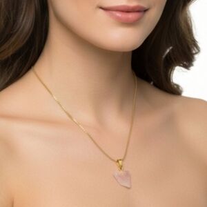 Faux Rose Quartz Diamond Pendant Necklace